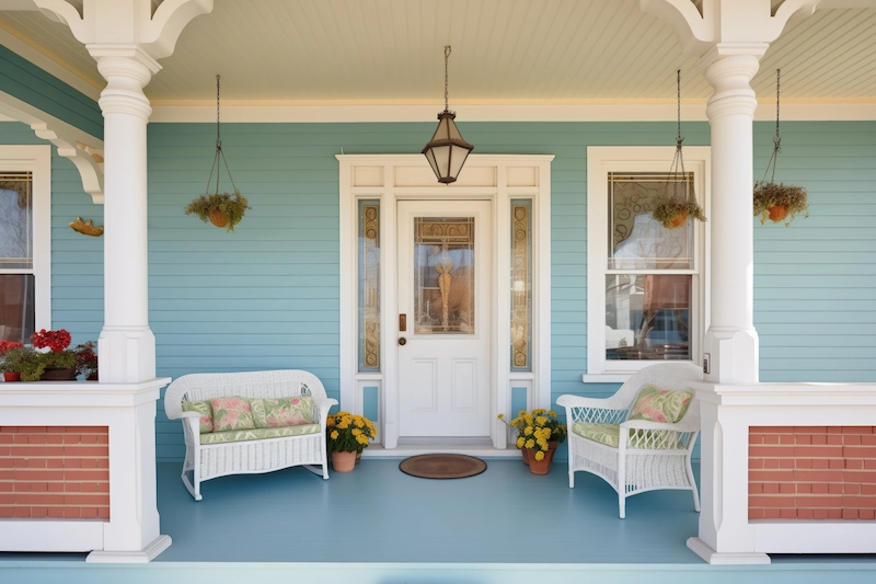 inspirasi warna cat rumah toska dan putih