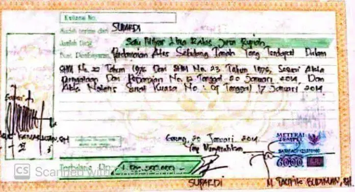 Contoh kwitansi Perdamaian Sengketa Tanah