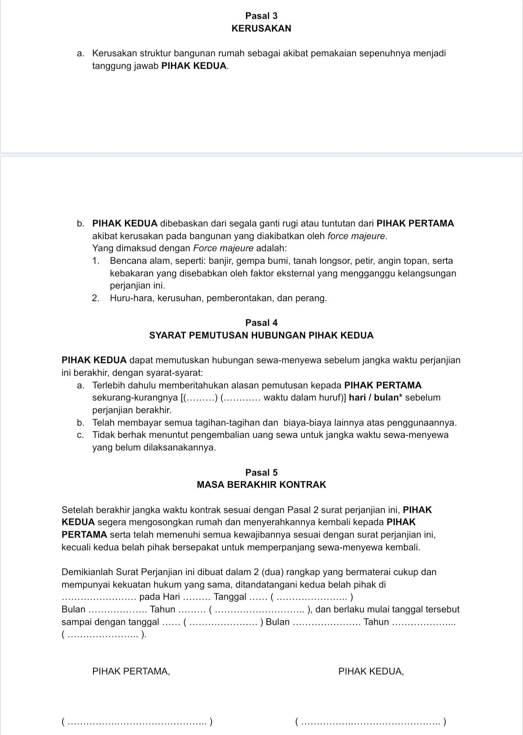 Contoh Surat Perjanjian Kontrak Rumah