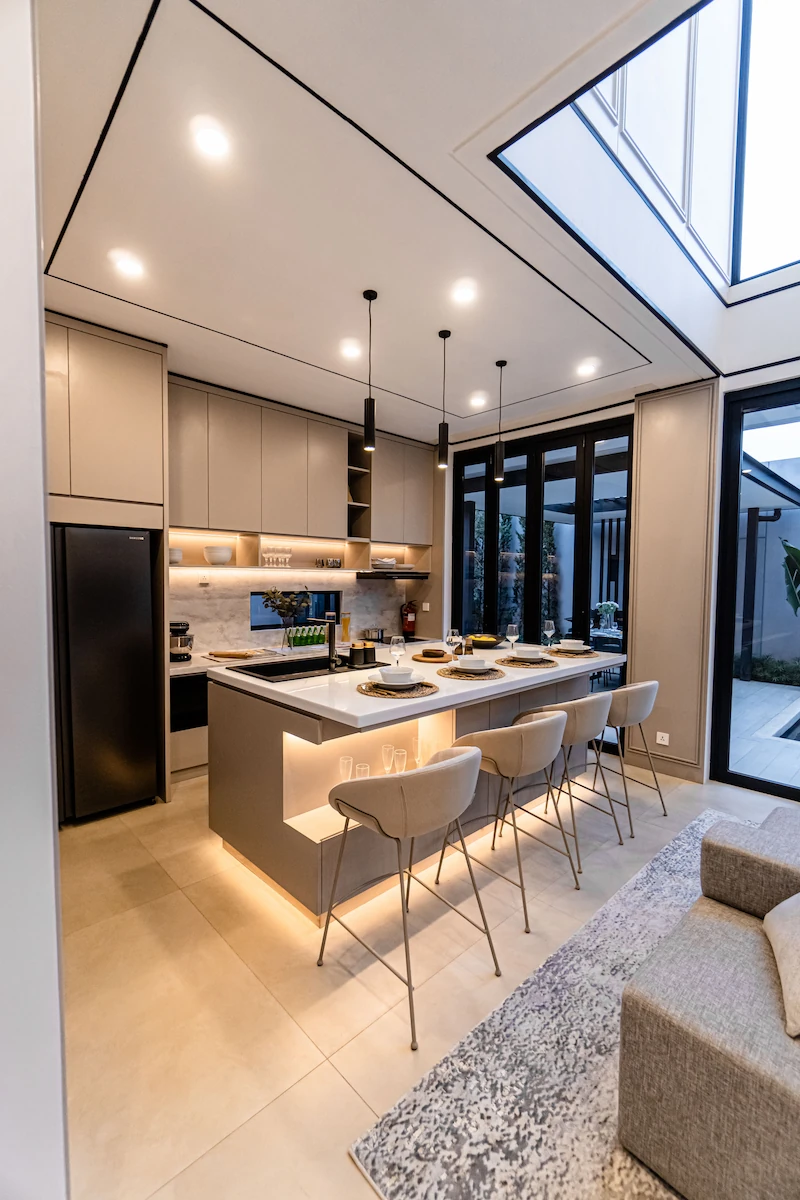 Meja Dapur Cor dengan Mini Bar
