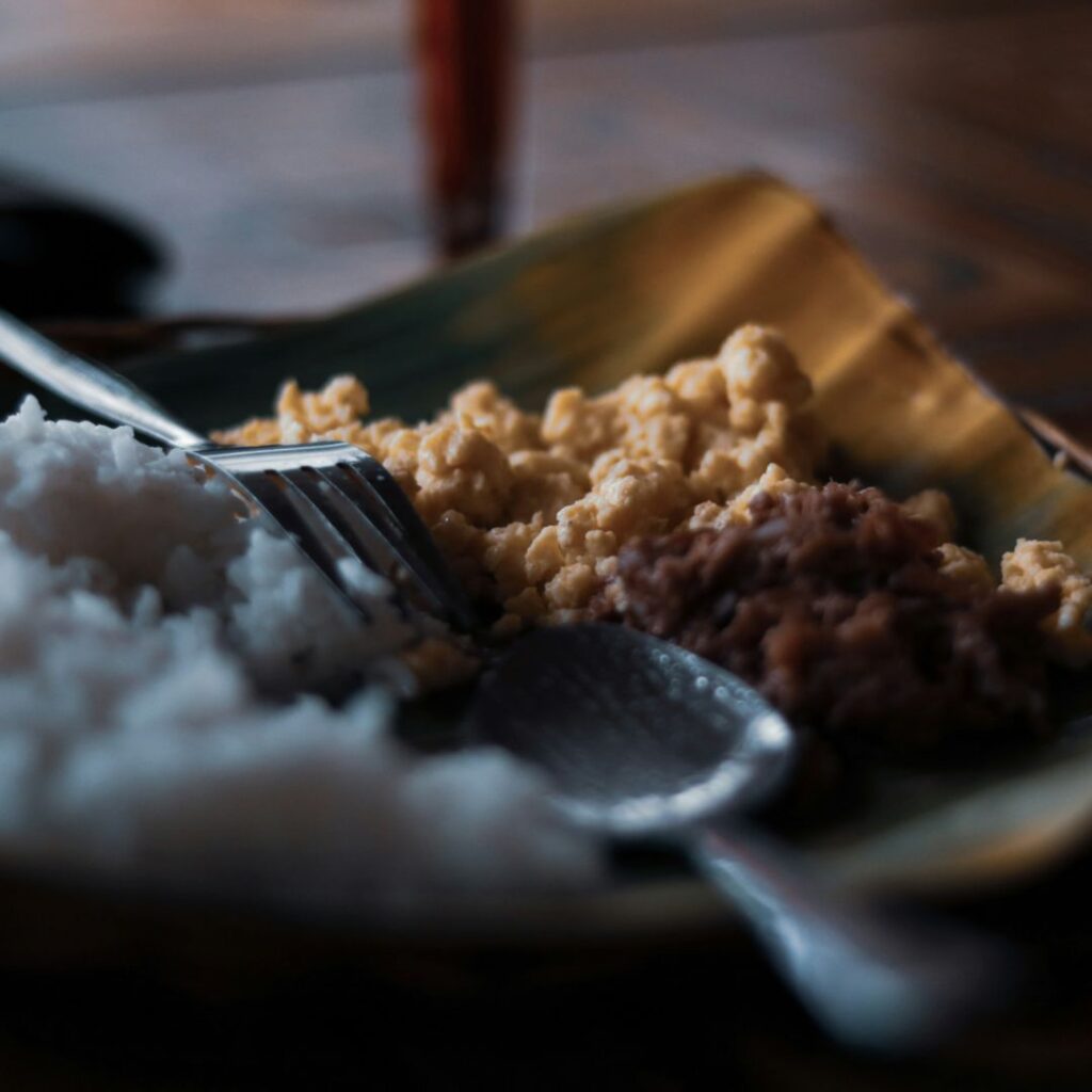 Sebuah piring berisi nasi dan lauk dalam artikel tempat makan enak dan murah di sawangan