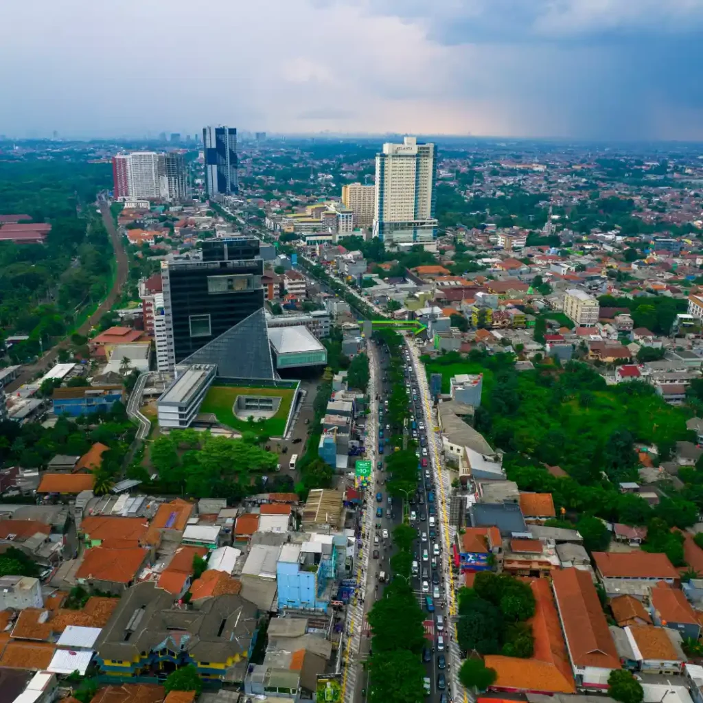 Pemandangan kota Depok dari udara dalam artikel sejarah kota depok di website ecotown.id