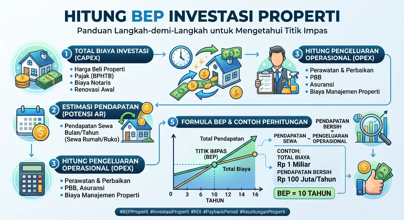 Ilustrasi cara menghitung BEP dalam artikel Hitung BEP Investasi Properti di website ecotown.id