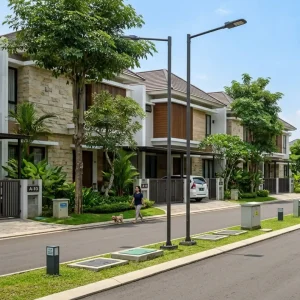 Perumahan dengan desain kabel listrik yang ditanam di bawah tanah dalam artikel Kenapa Kabel Listrik Ditanam di Bawah Tanah di website Ecotown.id