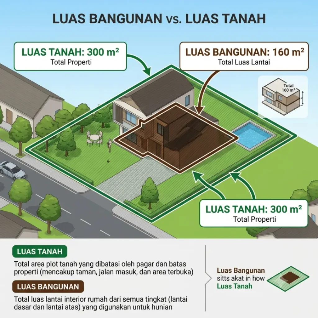 Gambar perbandingan antara luas tanah dan luas bangunan dalam artikel Kenapa Luas Bangunan Bisa Lebih Besar Daripada Luas Tanah di website Ecotown.id