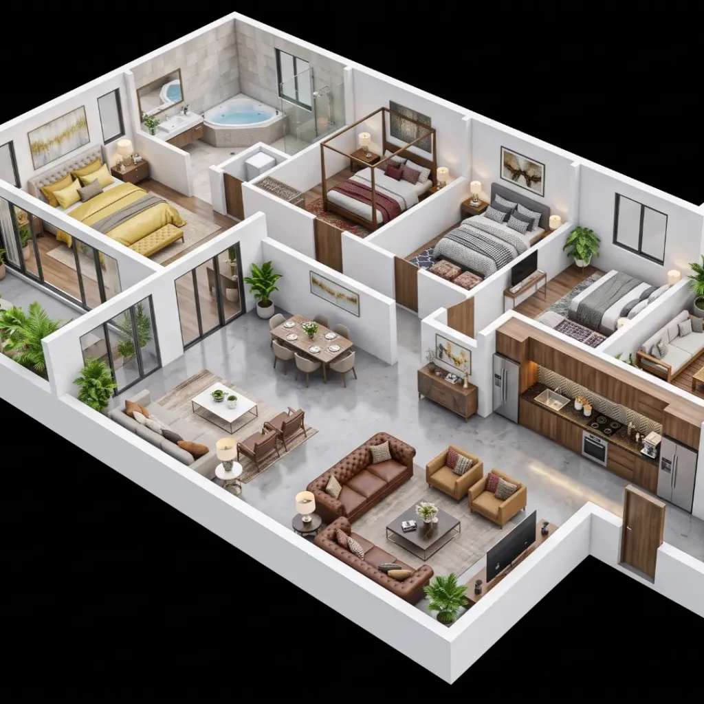 Ilustrasi layout rumah 4 kamar dalam artikel Rumah 4 Kamar di Depok di website Ecotown.id