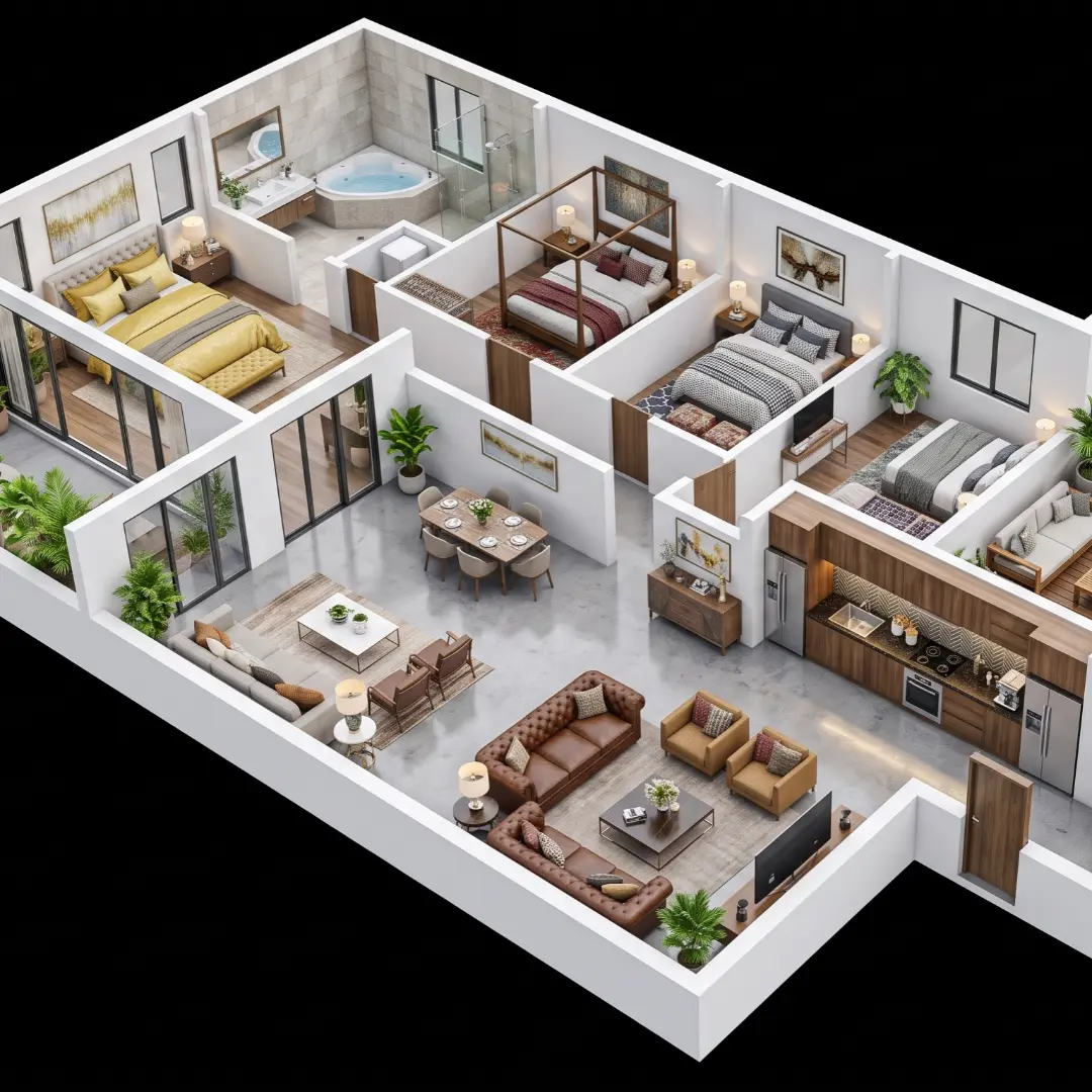 Ilustrasi layout rumah 4 kamar dalam artikel Rumah 4 Kamar di Depok di website Ecotown.id