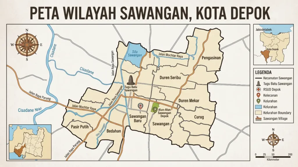 Ilustrasi Peta kota Sawangan dalam artikel Sawangan Terbagi Menjadi Berapa di website ecotown.id
