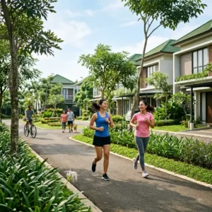 Beberapa orang yang sedang olahraga di sebuah perumahan dalam artikel Gaya Hidup Sehat di Perumahan di website Ecotown.id