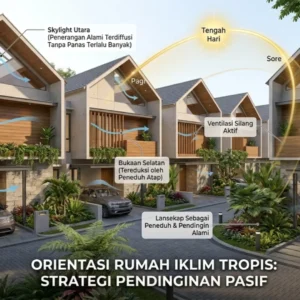 Ilustrasi arah rumah dalam artikel Orientasi Rumah Iklim Tropis di website Ecotown.id